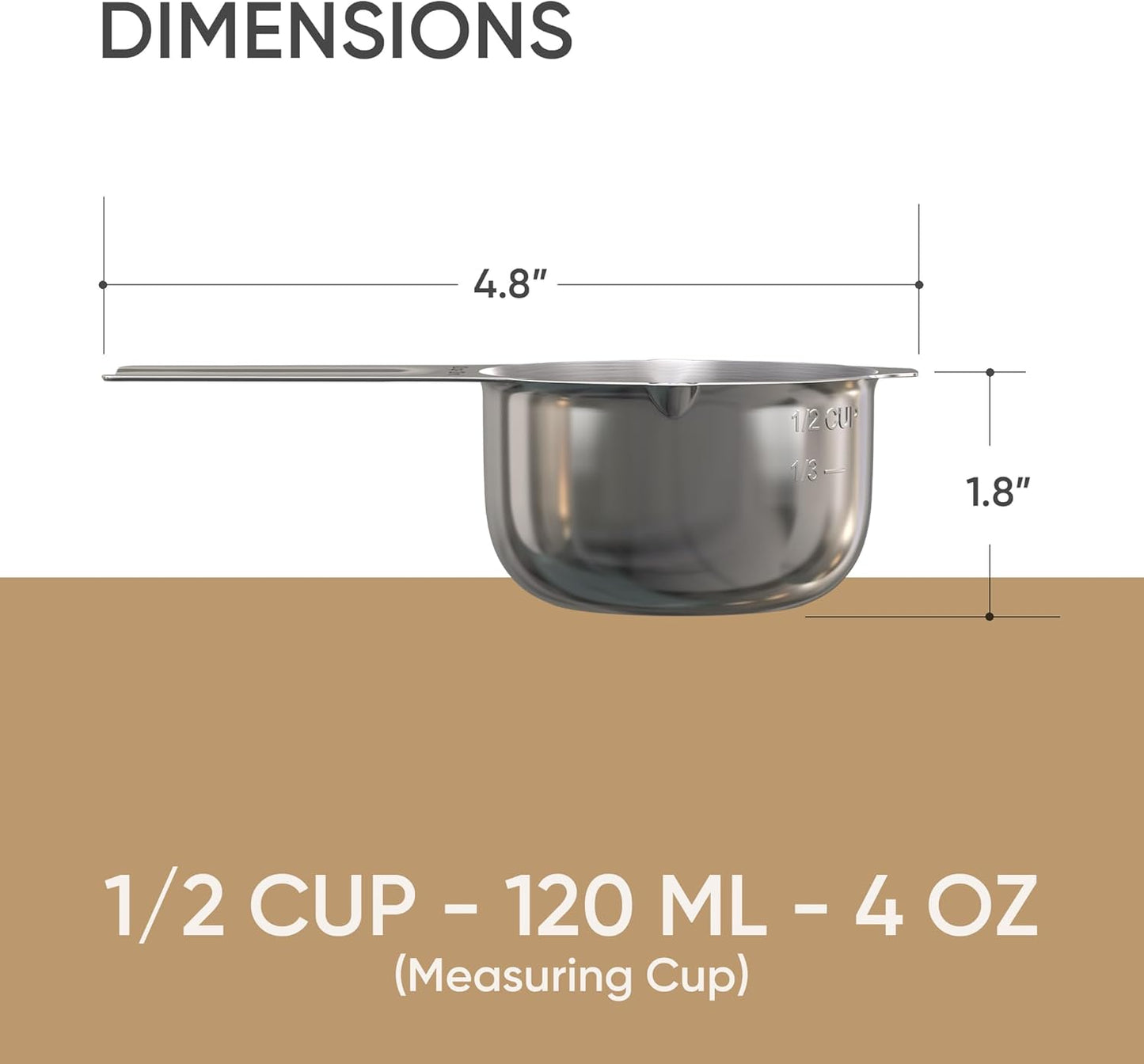 Color Up 2 Cup Measuring Cup, 480ml Stainless Steel Metal, Easy-Pour Spouts, Engraved Markings, Flat Base, Dishwasher Safe, for Dry and Liquid Ingredients