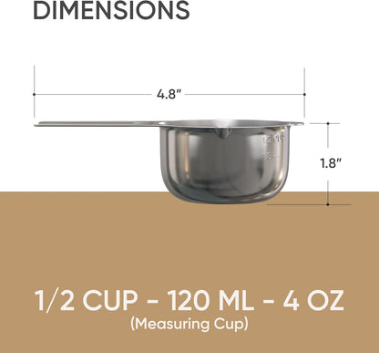 Color Up 2 Cup Measuring Cup, 480ml Stainless Steel Metal, Easy-Pour Spouts, Engraved Markings, Flat Base, Dishwasher Safe, for Dry and Liquid Ingredients