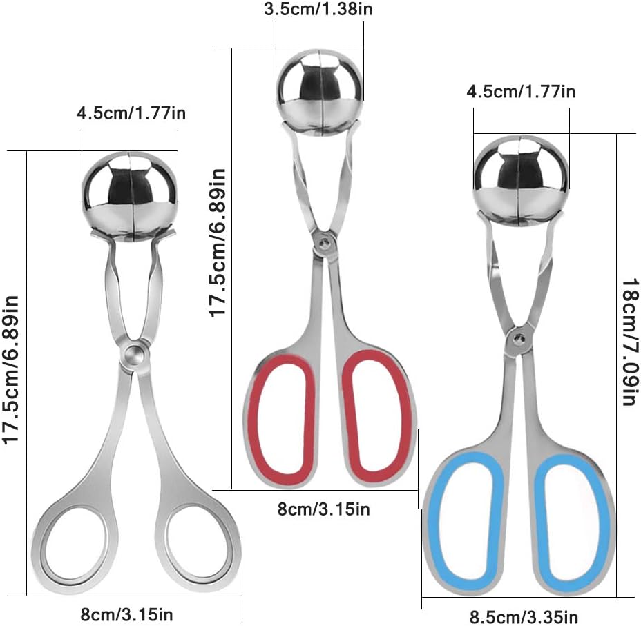 3 Pcs Stainless Steel Meat Ballers, AIFUDA Nonstick Meatball Scoop Ball Maker Ice Tongs for Cake Pop, Ice Cream Scoop, Fruit, Cookie Dough, Melon