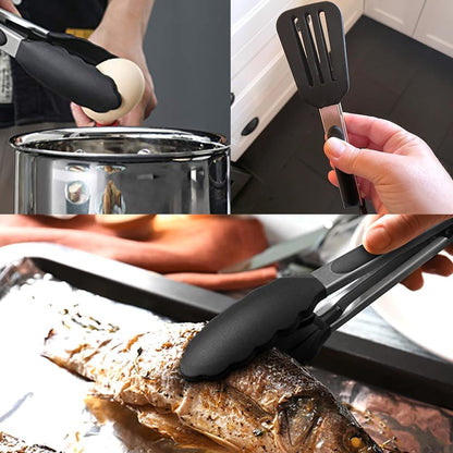 Mini Silicone Serving Tongs Set of 3, Small Kitchen Tongs (7 inch) with Silicone Tips and Stainless Steel Handle, Cooking Tongs for Salads, Pasta, Steaks, Vegetables
