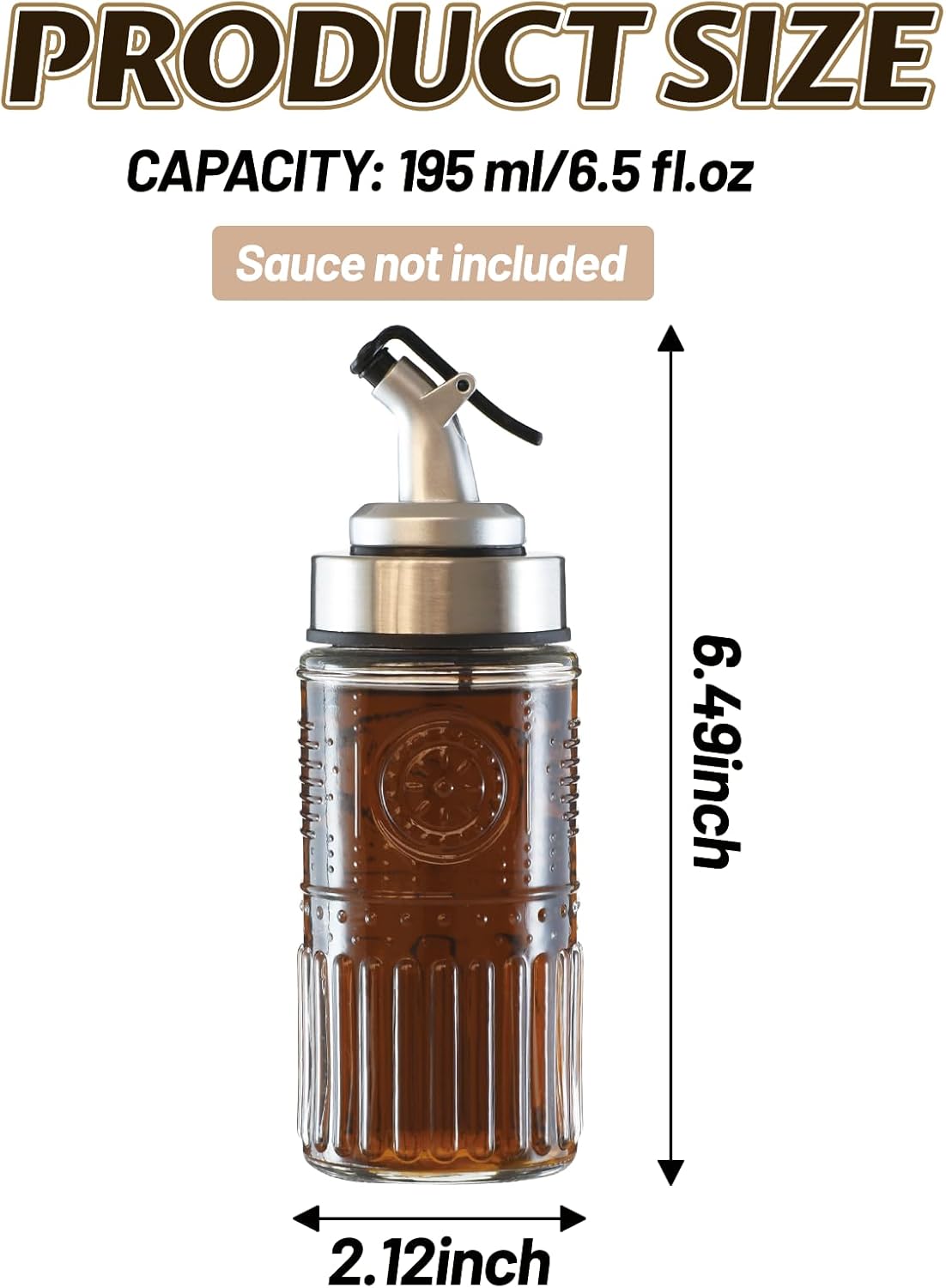 2 Pack Mini Oil and Vinegar Dispenser Set, 195ml - Vintage Glass Shoyu Soy Sauce Dispenser Bottles for Dining Table, Kitchen (Floral-B)