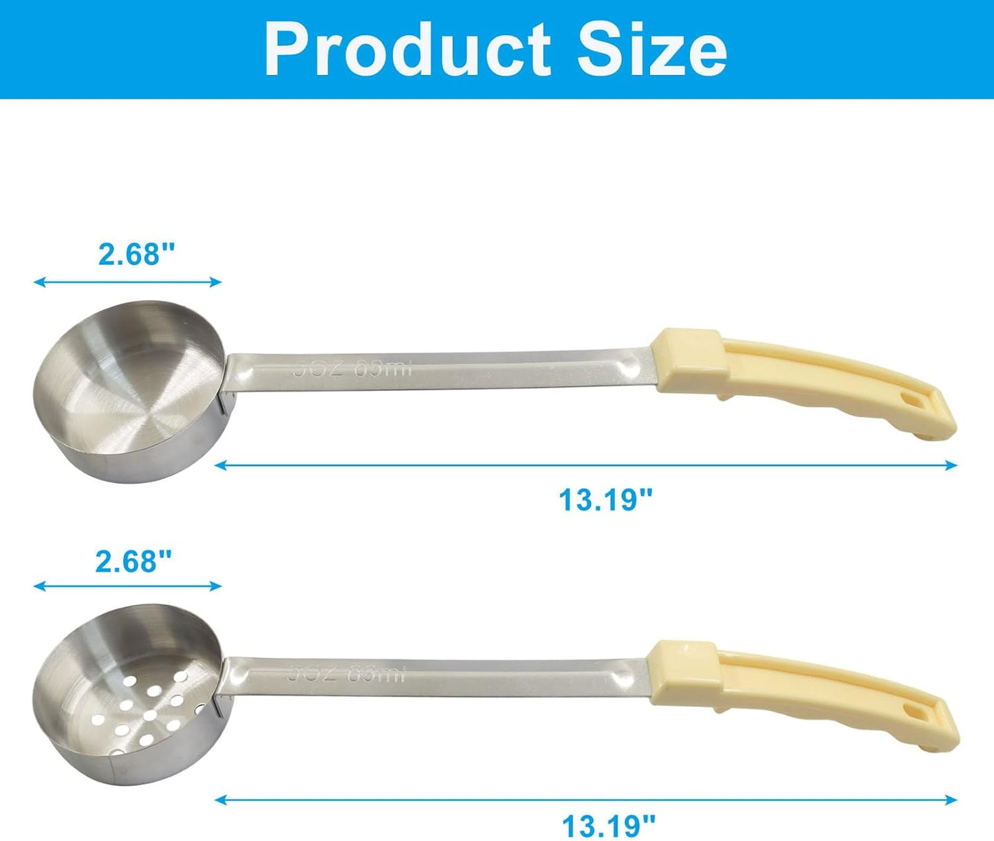 Hordion 4 Pcs Portion Control Serving Spoons Ladle Scoops, Food Measuring Ladle Utensils Proportion Manage Slotted and Unslotted Scoops for Weight Loss(Blue, 8oz)