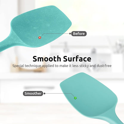 Heat Resistant Silicone Spatula Set: U-Taste 600ºF High Temp Seamless Food Grade Utensil, Flexible Rubber Silicon Kitchen Cooking Mixing Baking Scraper for Nonstick Cookware Set of 4 (Aqua Sky)