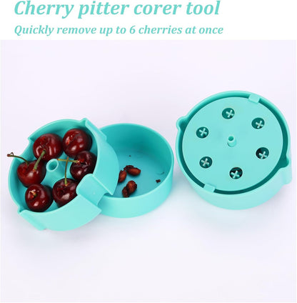 Cherry Pitter - Portable Cherry Pitter Corer Tool, Pits up to 6 Cherries at Once, Dishwasher Safe, ABS Construction, Blue