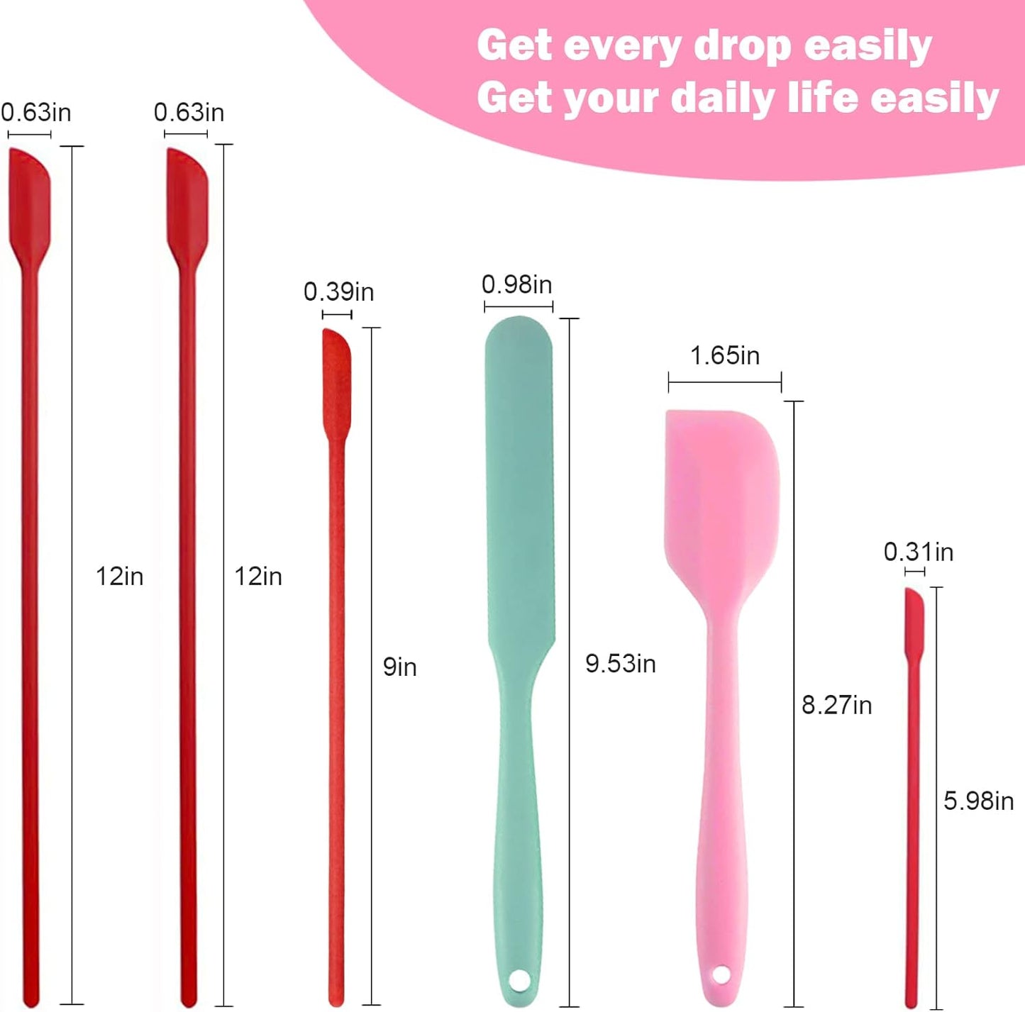 Silicone Spatula Set 6 Pack 8.5 inch Small Rubber Spatula Heat Resistant Mini Silicone Spatula Non-Stick Flexible for Baking Cooking Mixing and Kitchen Use