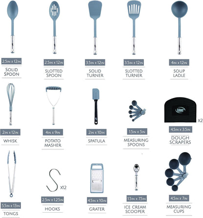 Kitchen Utensils Set 35 PCS Cooking Utensils Set, Nonstick and Heat Resistant Nylon Stainless Steel Silicone Spatula Set - Kitchen Gadgets Home Essentials Kitchen Accessories, Apartment Must Haves
