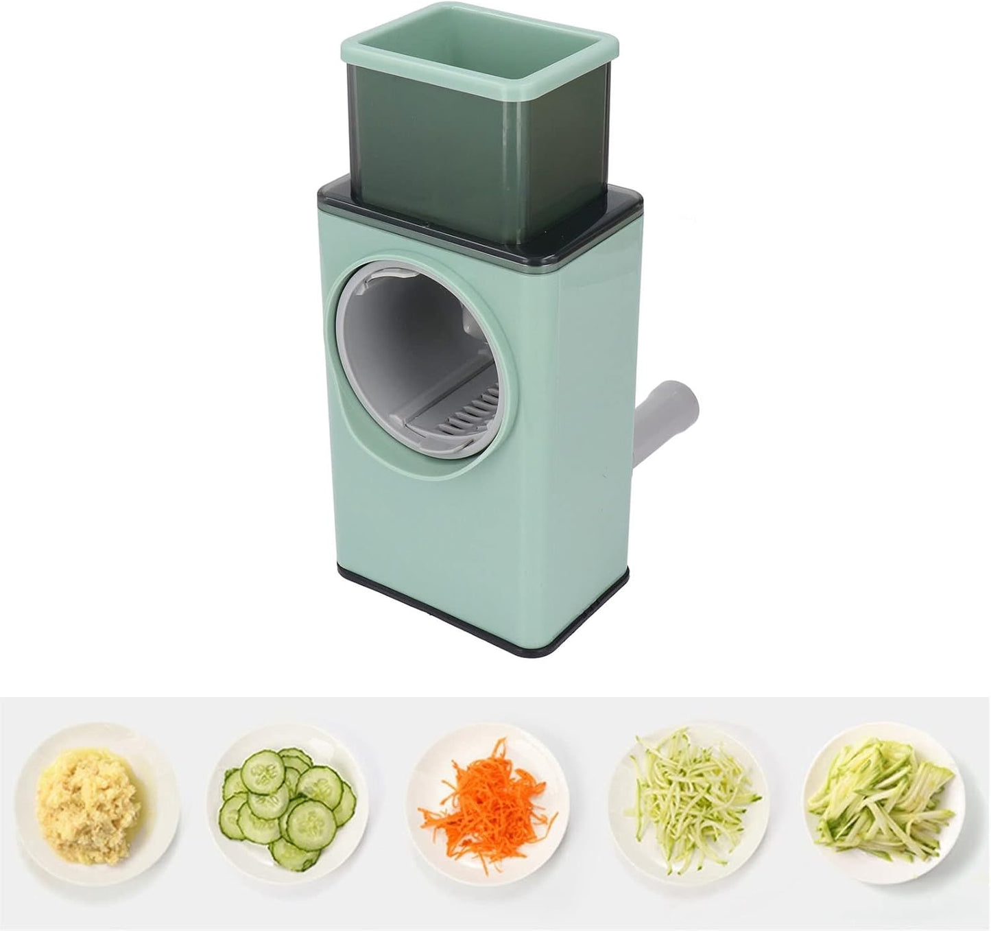 6-in-1 Rotary Cheese Grater & Vegetable Cutter, Multipurpose Kitchen Grater with Suction Base & Stainless Steel Blades, Safe Easy-Clean Food Slicer for Veggies, Nuts, Fruits