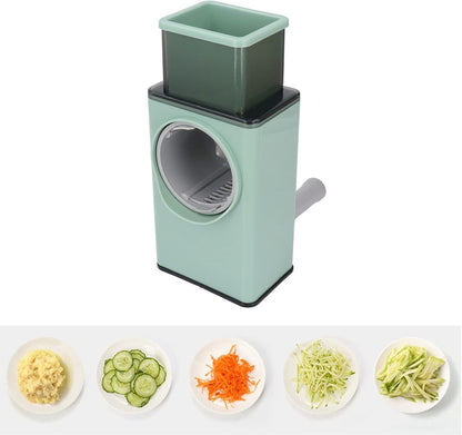 6-in-1 Rotary Cheese Grater & Vegetable Cutter, Multipurpose Kitchen Grater with Suction Base & Stainless Steel Blades, Safe Easy-Clean Food Slicer for Veggies, Nuts, Fruits