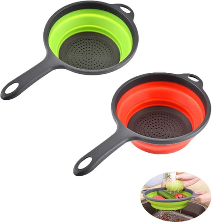 Kitchen Foldable Silicone Strainer Colanders, Collapsible Colanders with Handles, Space-Saver Folding Strainer Colander for Draining Pasta, Vegetable (Blue)