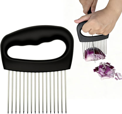 Onion Holder for Slicing, Onion Cutter Vegetable Chopper, Food Slicer Assistant Tool for Fruit Lemon and Meat,Stainless Steel Tomato Slicer Vegetable Cutter for Potato, Avocados, Eggs,