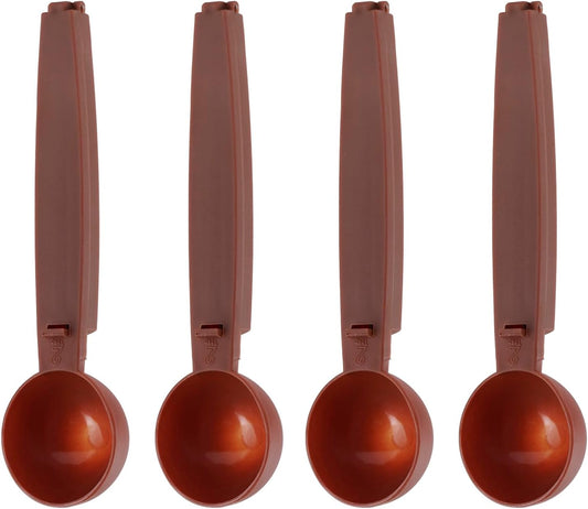 Coffee Scoops with Bag Clip,Coffee Scoops For Ground Coffee 2 Tbsp (30ml) Long Handle Tablespoon Measuring Spoons Multifunctional Plastic Scoops For Measuring Coffee,Drinks (4 Pack,Brown)