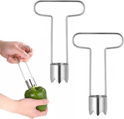 2pcs Red Bell Pepper Seed Corer Upgraded T Shaped Corer Tool 304 Stainless Steel Multifunctional Fruit and Vegetable Core Remover Kitchen Gadgets for Pepper Pineapple Pear