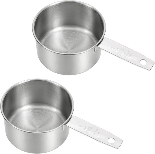 2 Pcs 1/8 Cup (30ml, 1oz) Measuring Cup, Stainless Steel Measuring Scoop Coffee Scoops Small Metal Measure Cups Tablespoon for Wet and Dry Ingredients, Metric and US Measurement, Dishwasher Safe
