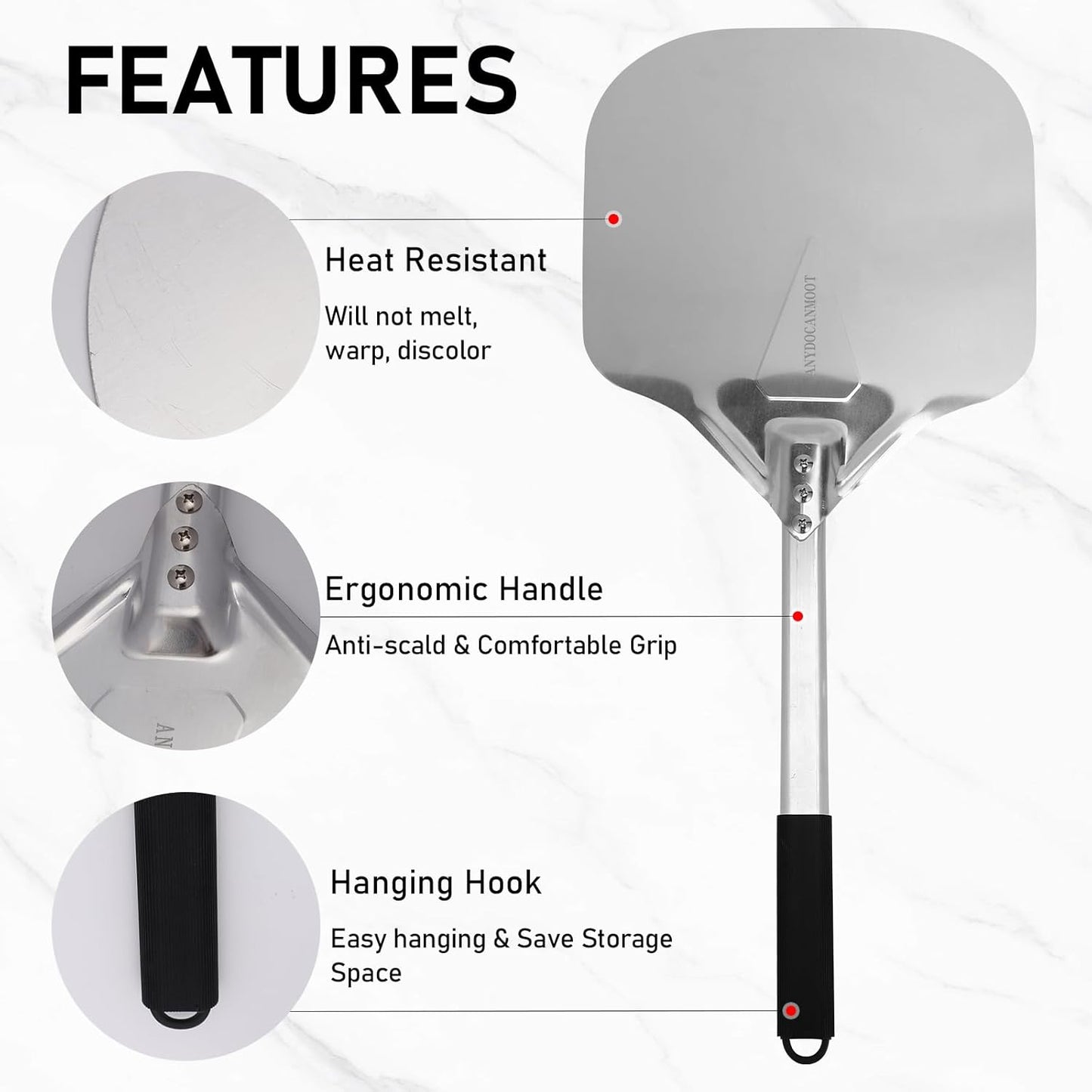 Perforated Pizza Peels 6 INCH pizza spatula paddle Long Handle Metal Pizza Spatula for Indoor and Outdoor (6 Inch)