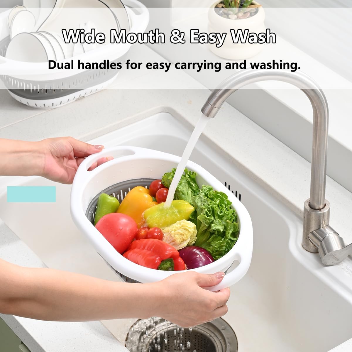 Collapsible Colander and Strainer,Silicone Strainer Colanders & Food Strainers,for Vegetable and Fruit, Kitchen Essentials (2, Blue, 1.3L+2.5L)