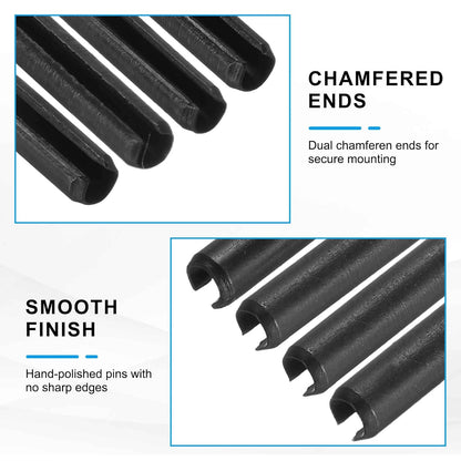 MECCANIXITY 25Pcs Slotted Split Roll Pins 1/2 Inch(12mm) Dia. 1-2/5 Inch(35mm) Length 65Mn Steel Spring Tension Expansion Dowels for Secure Fastening, Black - Colors A