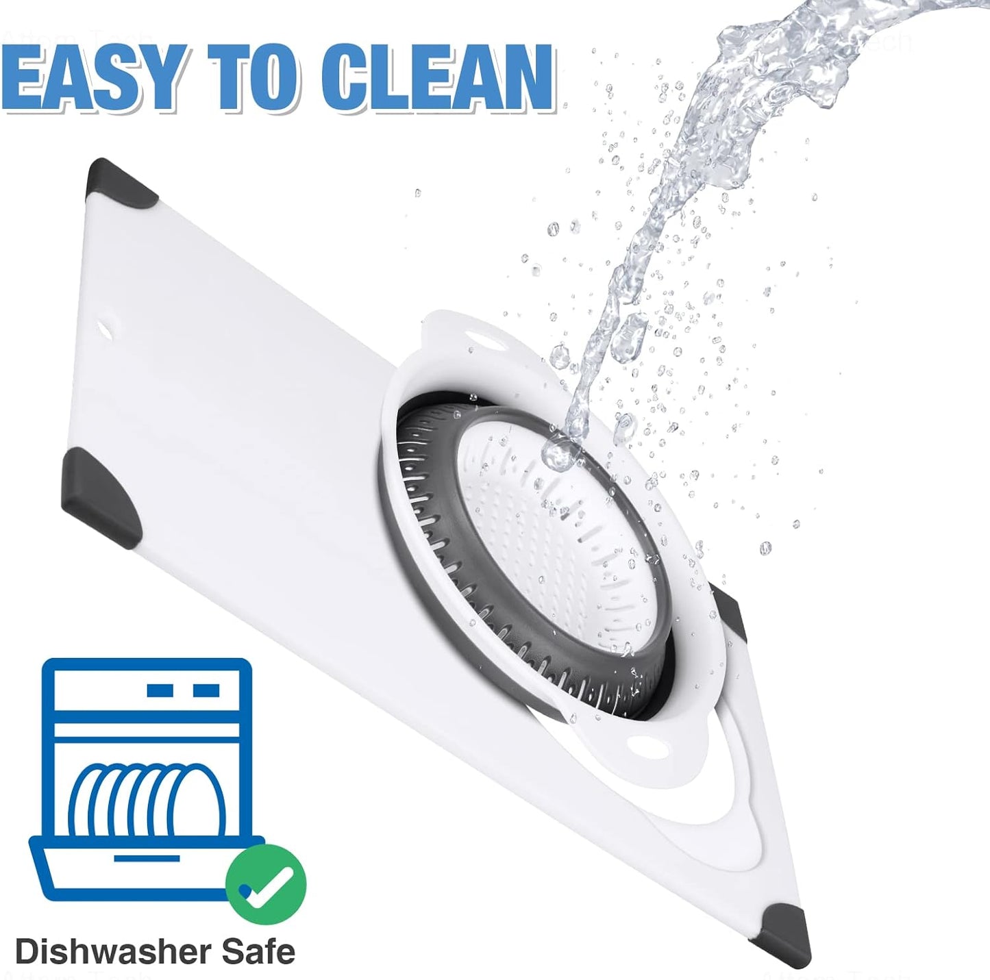 NiHome Over the Sink Cutting Board with Collapsible Colander, 2-In-1 Sink Drainer Board 11"x17.7" Anti-Slip Cutting Board and Detachable Draining Basket with Ergonomic Handle PP Plastic and TPR Rubber