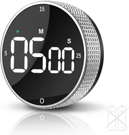 Rechargeable Magnetic Kitchen Timer, LED Countdown/Count-Up Timer, Supports USB-C Charging, with Loud Alarm, 3 Preset Quick Times (5/15/25m), Perfect for Kitchen Cooking, Studying, and Fitness