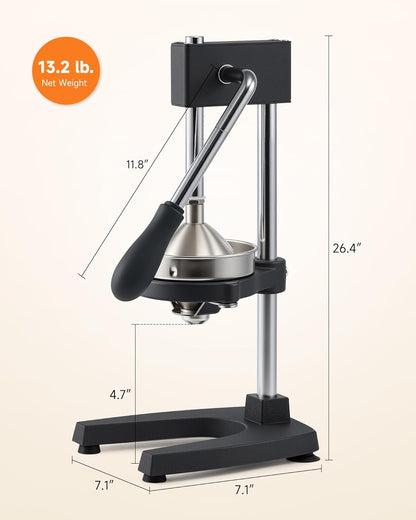 CO-Z Manual Citrus Juicer, Commercial Grade Cast Iron Orange Juicer, Professional Heavy Duty Juice Press with Removable Strainer, Manual Juice Extractor for Orange Lemon Pomegranate Citrus, Black