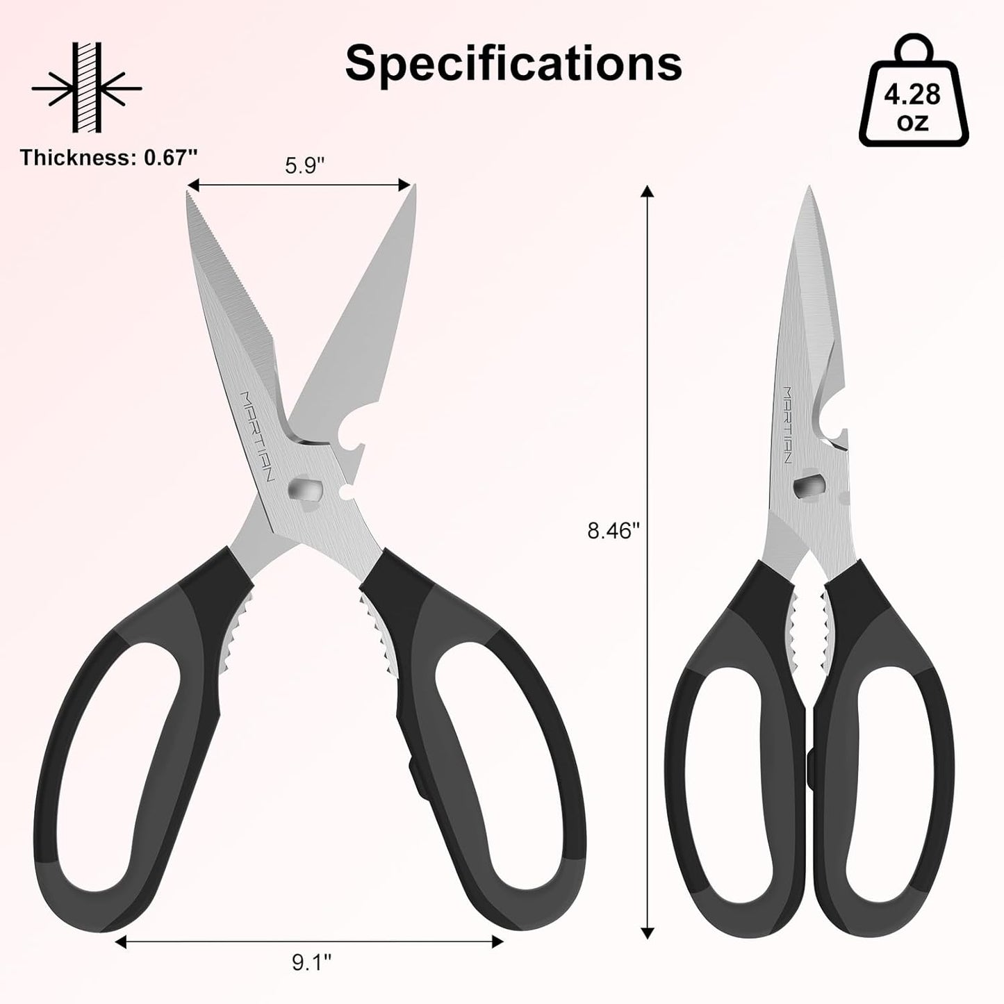 8" Detachable Kitchen Scissors – Heavy-Duty Japanese SUS420J2 Stainless Steel, Multi-Function Shears for Food Prep, Herb Cutting & More | Easy to Clean, Dishwasher Safe