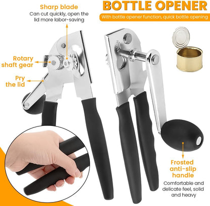Manual Can Opener, Heavy Duty Ergonomic Design with Folding Crank Handle, Smooth Edge Cutting for Home & Commercial Use, Senior-Friendly, Durable Stainless Steel Construction