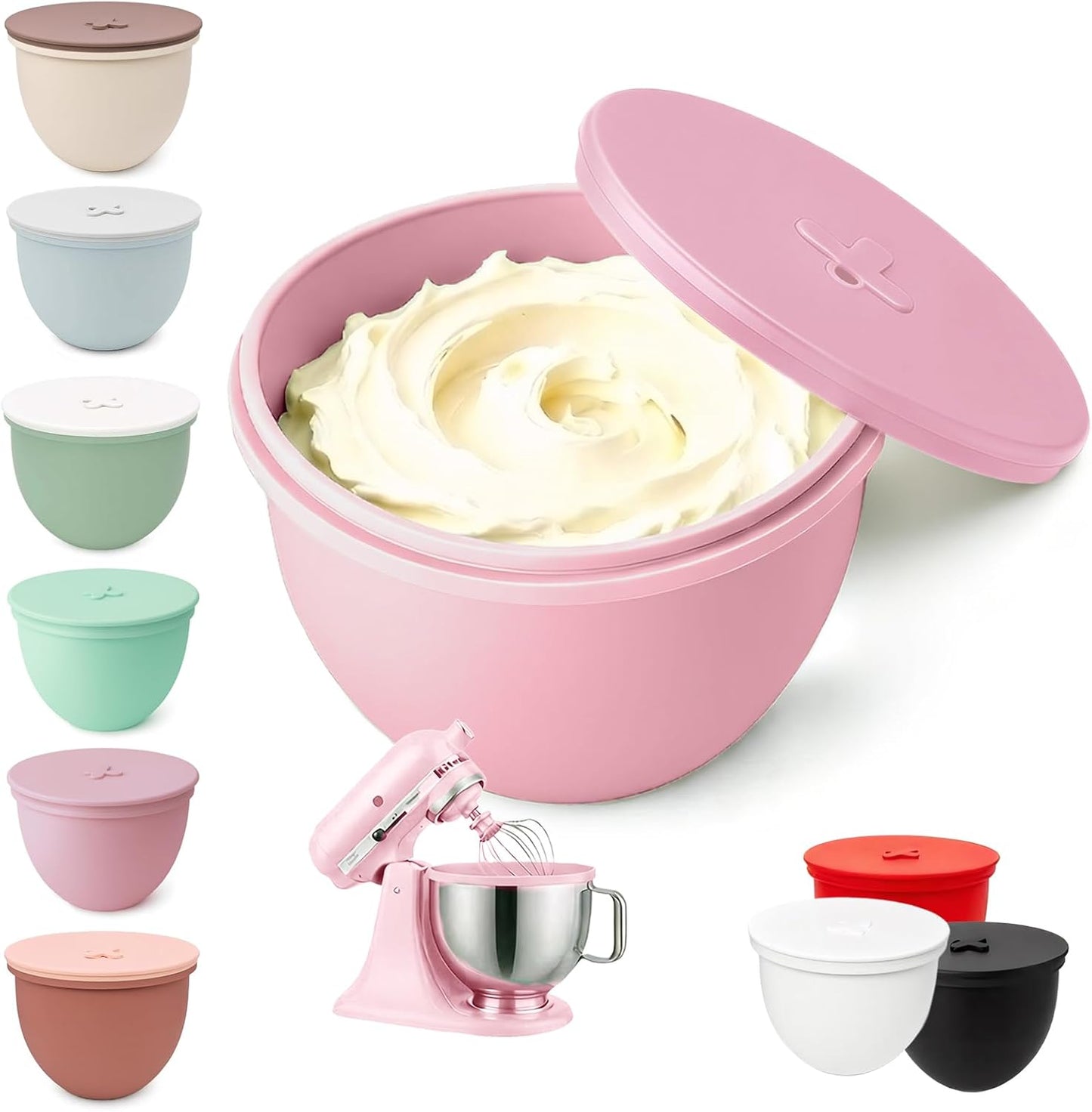 Omoiyari Premium MultiColors 3-Pack Silicone Bowl Liners with Lids for KitchenAid 7-Qt Bowl-Lift (Only), 2mm Extra-Thick Silicone, Odour-Free,Air Valves for Dough Proofing,Dishwasher Safe, BPA Free
