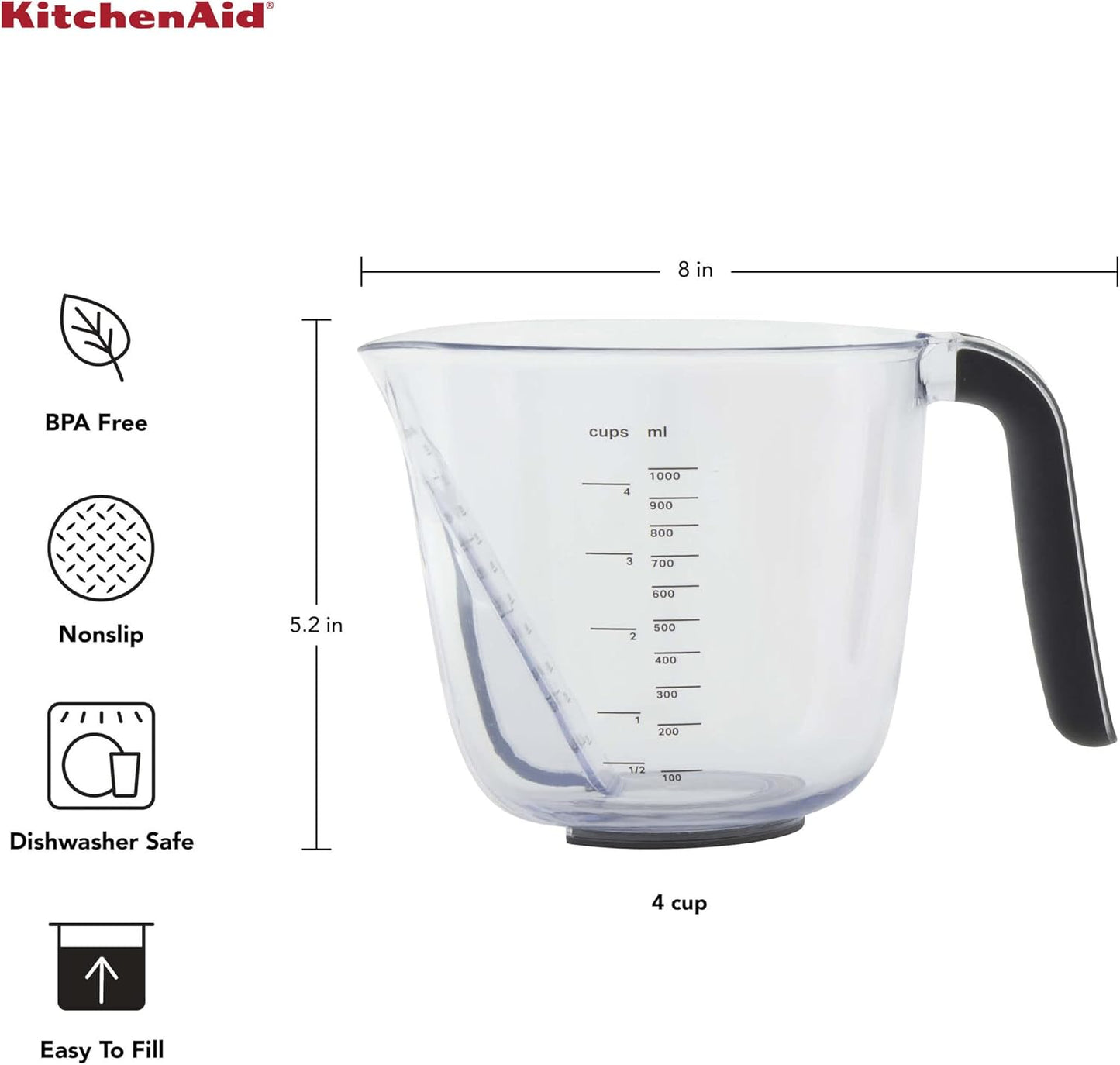 KitchenAid KQ298OSOBA Gourmet Set of 3 Measuring Jugs, Onyx
