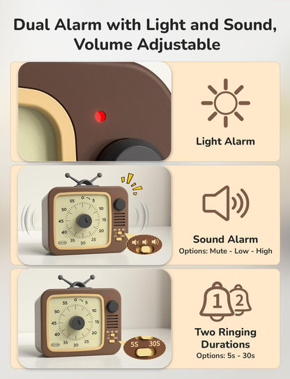 LIORQUE Visual Timer for Kids with Pause Function, 60-Minute Countdown Timers for Classroom Office Kitchen with Silent Operation, Kids Timer for Teaching