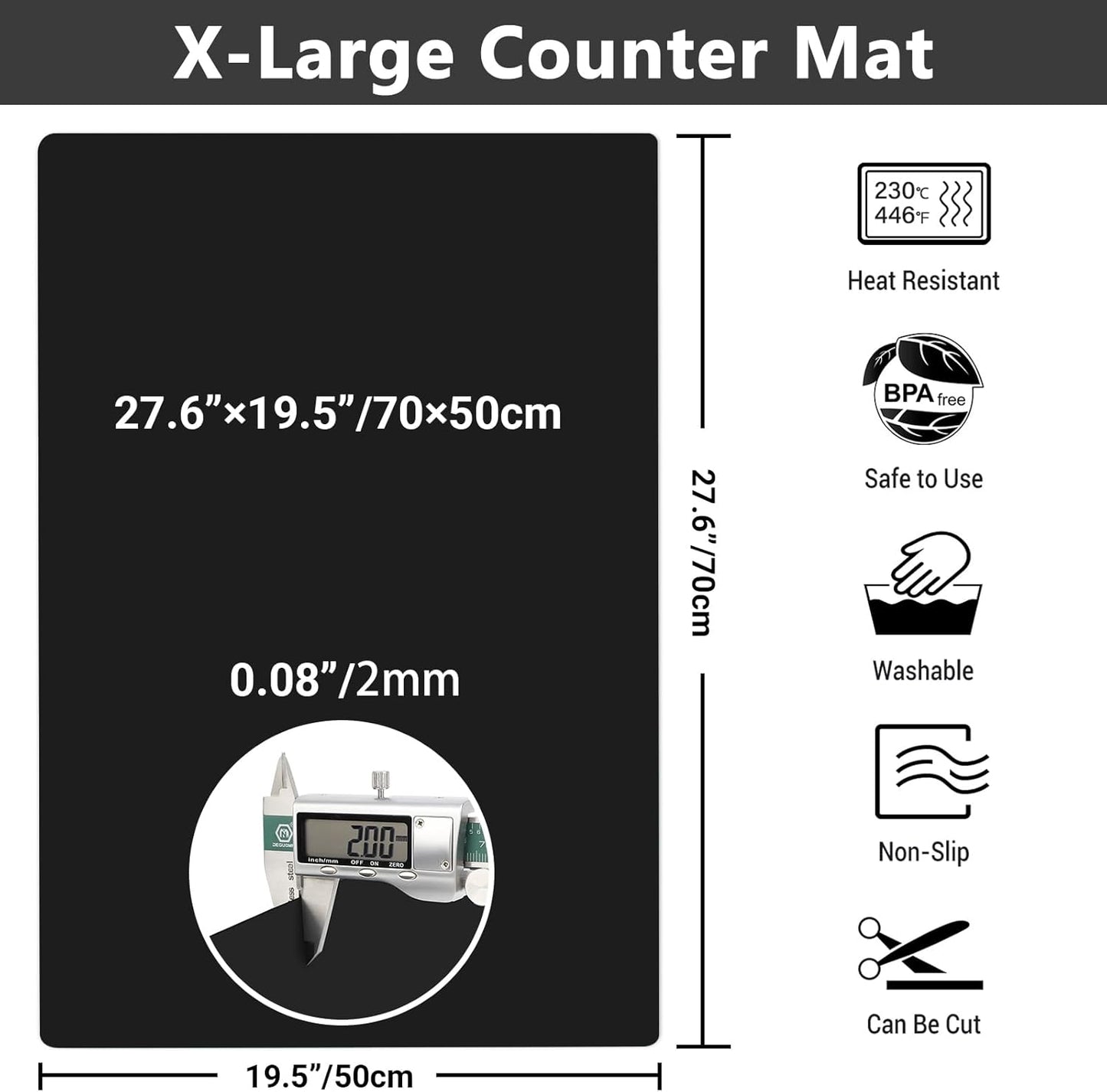 Ewen 35.6x23.5in 2mm Silicone Mats for Kitchen Counter, Thick Heat Resistant Silicone Mat, Extra Large Non-Stick Pastry Mat Glass Top Stove Cover Countertop Protector for Baking Coffee Bar Translucent