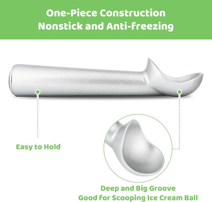 Ice Cream Scoop,7 inches Nonstick Anti-Freeze One Piece Aluminum Scooper Spoon, Heavy Duty Durable Design, Easy Clean, for Gelato, Cookie Dough, Sorbet, Almond (Silver)