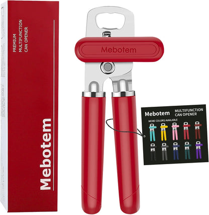 Mebotem 10 Colors Can Opener Manual Handheld Heavy Duty Hand Can Opener Smooth Edge Stainless Steel Can Openers Top Lid Kitchen Gadgets, Best Large Rated Easy Turn Knob, with Bottle Opener, Burgundy