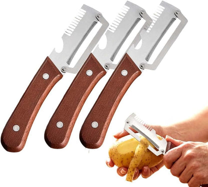 Premium Vegetable Peeler, Multi-Functional Vegetable Peeler with Wooden Handle and Bottle Opener, Kitchen Gadgets Tool for Fruit Pumpkin Peeling Carrot Potato Veggie Peeler (2PCS)