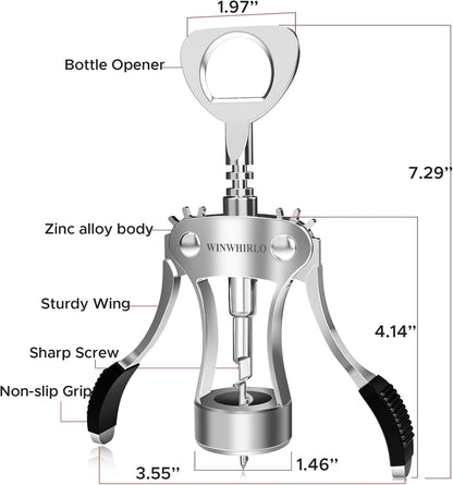 Wine Bottle Opener Gift Set, Zinc Alloy Wing Corkscrew with Vacuum Stopper & Aerator Pourer, Multifunctional Wine Corkscrew for Kitchen, Bar, Party, Camping, BBQ, Wedding, Dinner Gathering