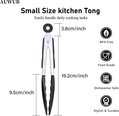 9+12 Inch Blue Salad Tongs 2-Piece Set, Silicone with 304 Stainless Steel Core & Non-Slip Grip, Kitchen Utensils for Grilling Salad
