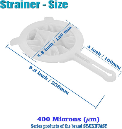 Kitchen Ultra-Fine Nylon Mesh Strainer Food Yogurt Mesh Sieve Plastic Mesh Colander with Handle Mini Brine Shrimp Separation Net for Filtering Juice Juice Milk Honey (400Mesh)