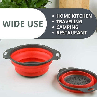 White Round Silicone Collapsible Colander – Silicone Round Kitchen Strainers with Plastic Handles Small Foldable Kitchen Strainer Perfect for Draining Pasta Vegetable and Fruit