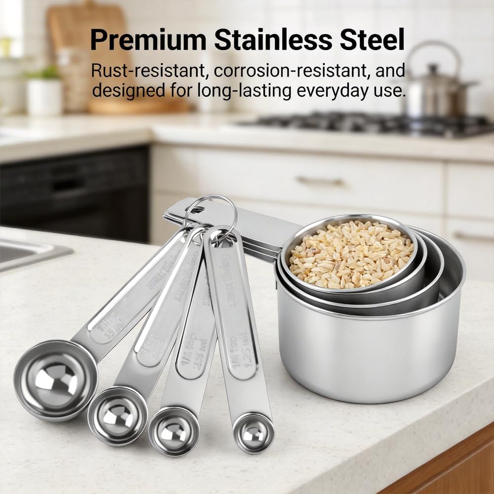 Magnetic Measuring Cups and Spoons Set, 17PCS Stainless Steel Dual-Sided Spoons with Built-in Leveler for Dry & Liquid Ingredients, Magnetic Nesting Design for Baking & Cooking(COLOR:silver)