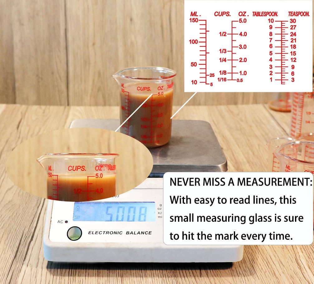 High Borosilicate Glass Measuring Cup-V-Shaped Spout，Glass Measuring Beaker for Kitchen or Restaurant, Easy to Read, 60 ML (2 Oz)-Pack of 2