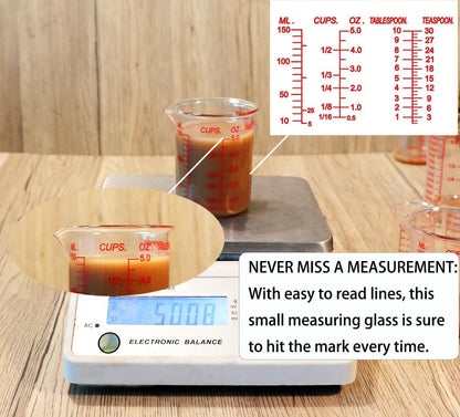 High Borosilicate Glass Measuring Cup-V-Shaped Spout，Glass Measuring Beaker for Kitchen or Restaurant, Easy to Read, 60 ML (2 Oz)-Pack of 2