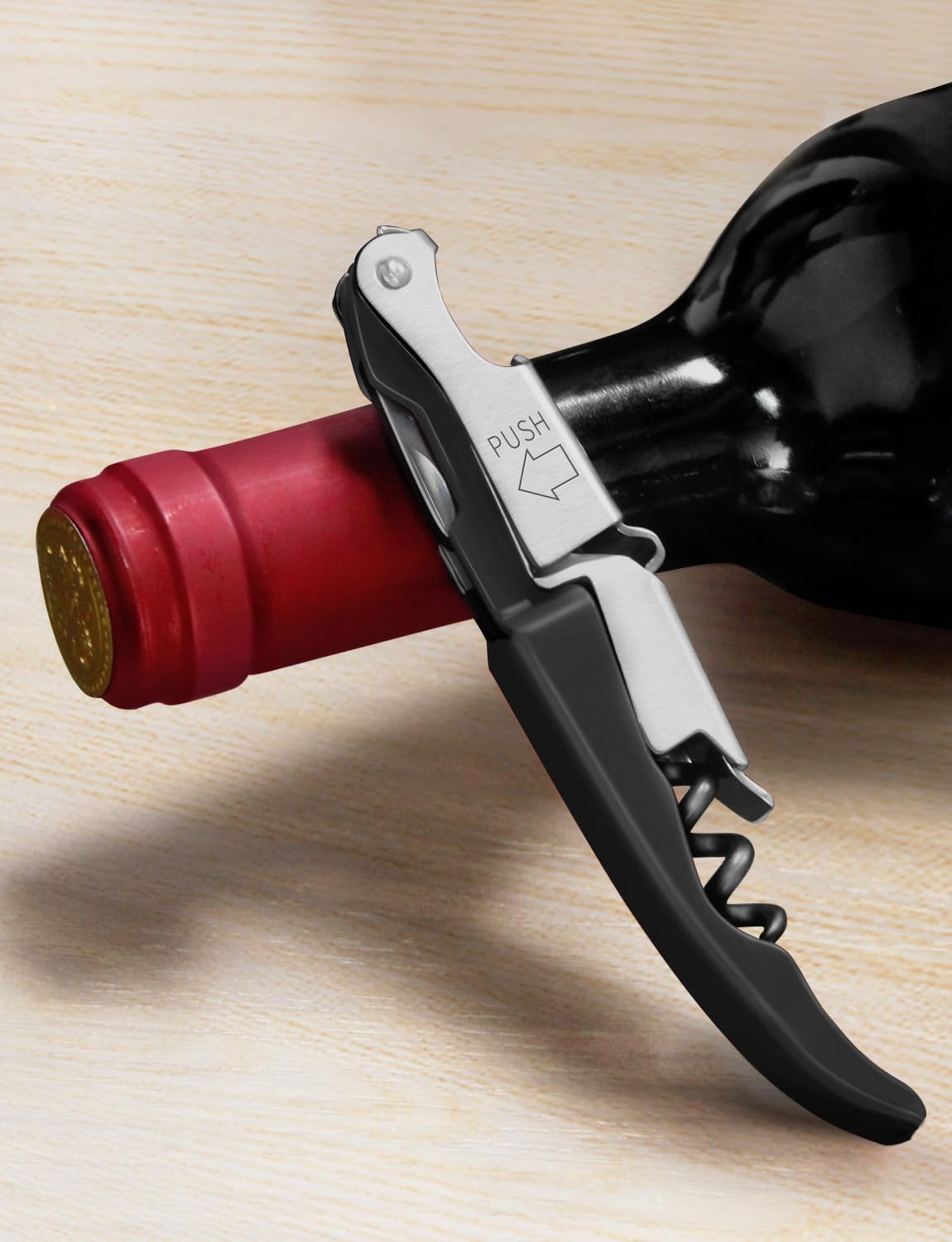 CORKAS Wine Key - Professional Handcrafted Heavy Duty Waiter Corkscrew, Compact Wine Opener with Double Hinged, Foil Cutter and Bottle Opener, Gifts for Servers, Sommelier, Bartenders - Red