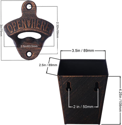 Satin Black Cast Iron Bottle Opener Wall Mounted with Bottle Cap Catcher Narrow