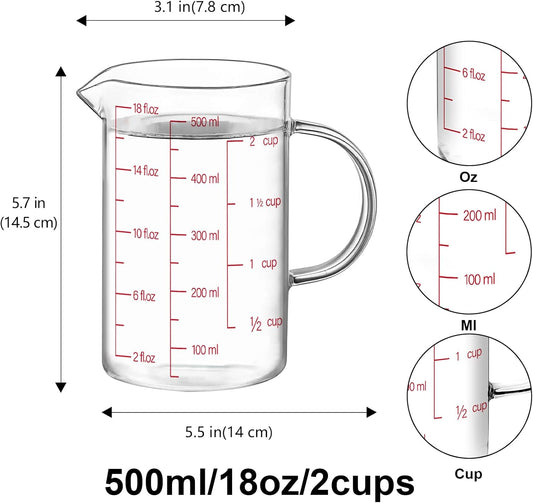 Luvan 34OZ/1000ML Glass Measuring Cup, 4 Cup Glass Measuring Cups With 3 Scales (Ml/Oz/Cup), High Borosilicate Measuring Cup With Handle and V-Shaped Spout, Dishwasher/Freezer/Microwave Safe