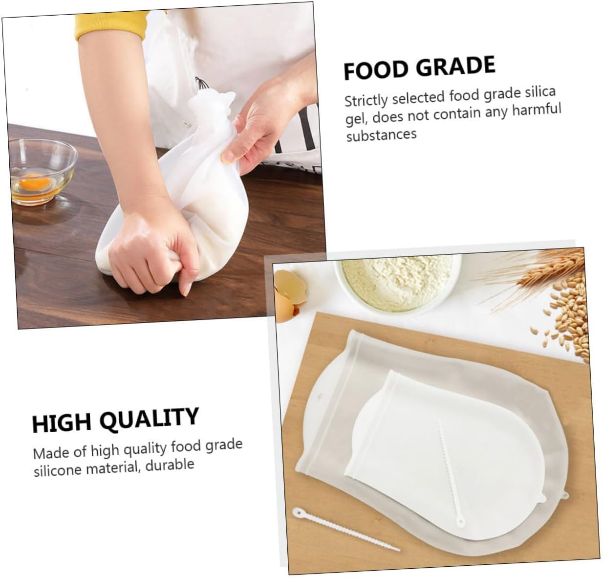 Zerodeko 2pcs Food-grade Silicone Dough Kneading Bags Cable Tie Thickened Non-stick Pastry Blender Pouch for Baking and Marinating Kitchen Supplies