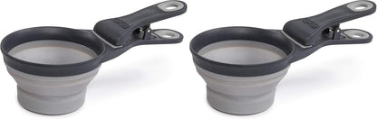 Dexas Popware for Pets Collapsible Klip Scoop, 3 in 1 Design Convenient Measuring Cup, Food Scooper and Bag Clip, 1Cup Capacity Pet Food Scoop, Versatile Food Measuring Cups Portion Control Gray/Blue