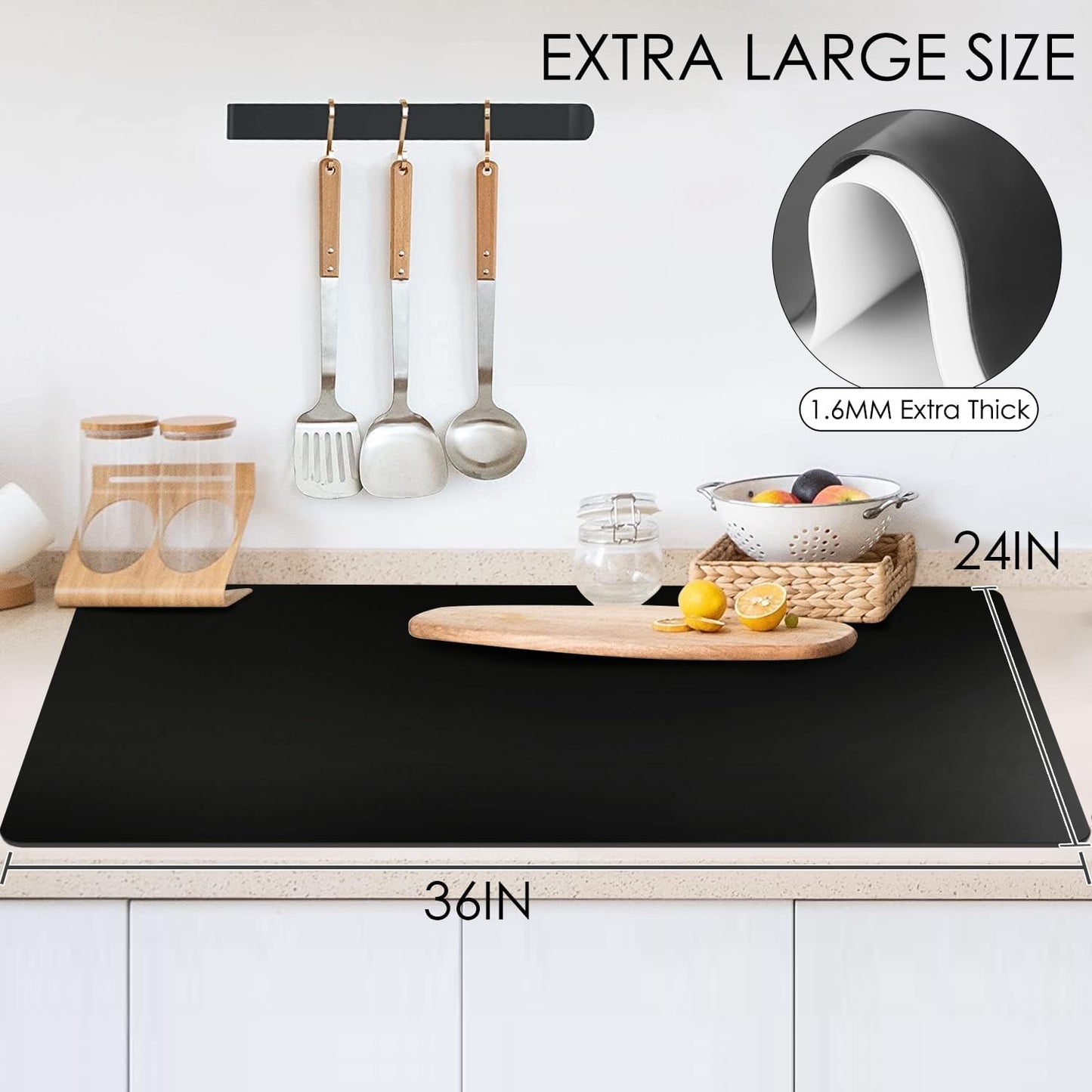 Standard Silicone Mat,Black Baking Mat-Food Grade Kids Dinner Table Placemat Non Slip Counter Mat with Raised Edges Heat Resistant Mat for Air Fryer Nonstick Pastry Dough Mat(1 Pack 23.6'' x 15.7'')