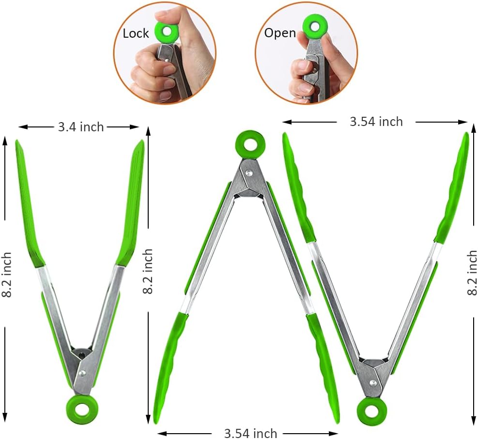 Mini Silicone Serving Tongs Set of 3, Small Kitchen Tongs (7 inch) with Silicone Tips and Stainless Steel Handle, Cooking Tongs for Salads, Pasta, Steaks, Vegetables