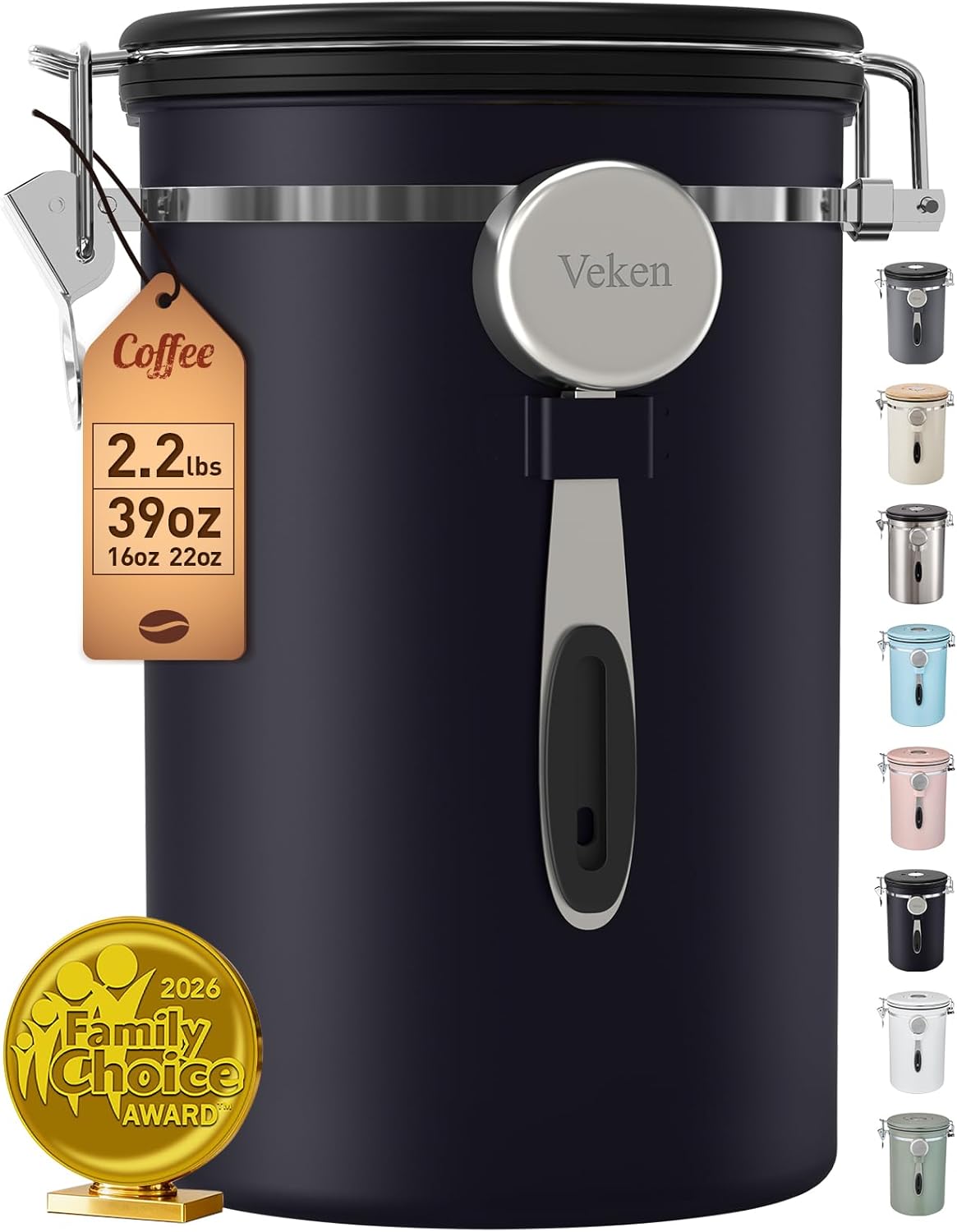 Veken Coffee Canister, Airtight Stainless Steel Kitchen Food Storage Container with Date Tracker and Scoop for Beans, Grounds, Tea, Flour, Cereal, Sugar, Cookie, 16OZ, Cream