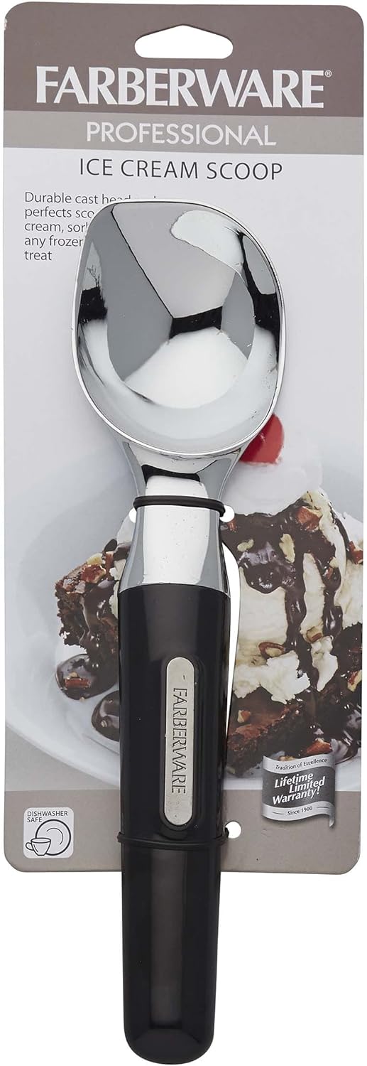 Farberware Professional Ice Cream Scoop, Comfortable Handle, Heavy Duty, Professional Grade Scooper, Get Perfect Shape Scoops, Great for Spooning Frozen Hard Gelato and Sorbet, Cookie Dough, Melon