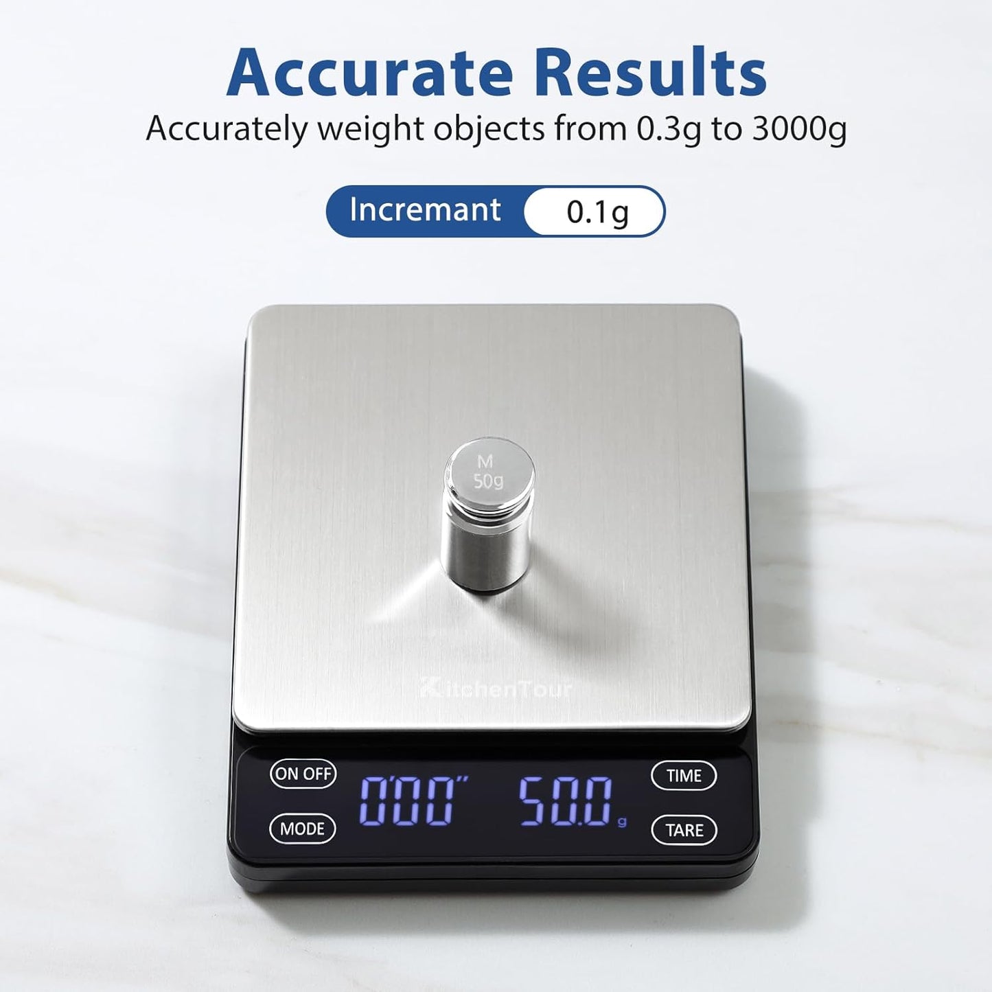 KitchenTour Digital Kitchen Gram Scale - 500g/0.01g - High Accuracy Precision Food Scale - Meat Scale with Back-Lit LCD Display(Batteries Included)-Black
