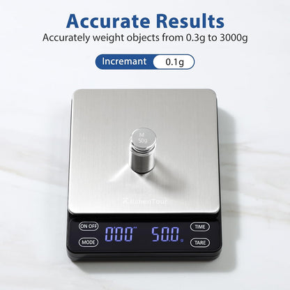 KitchenTour Digital Kitchen Gram Scale - 500g/0.01g - High Accuracy Precision Food Scale - Meat Scale with Back-Lit LCD Display(Batteries Included)-Black